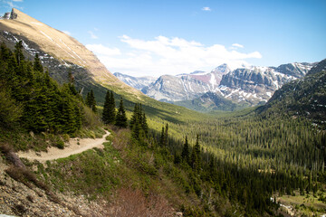 U shape valley on the way to iceberg lake at the glacier national park, Montana, USA. 