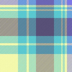 Template fabric pattern textile, scotland background check tartan. Multicolored seamless plaid texture vector in cyan and indigo colors.