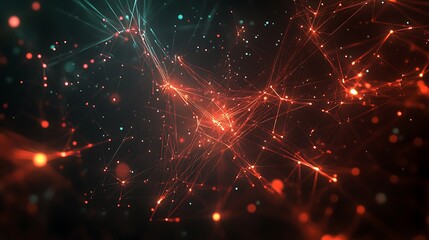 Obraz premium Glowing Red Lines and Dots Interconnected on a Dark Background