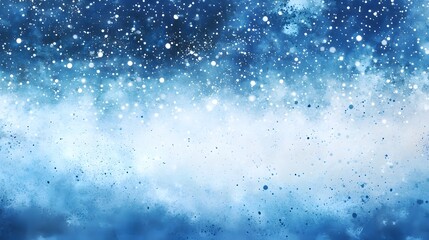 Obraz premium Delicate white snowflakes gently fall against a soft, blurred blue background, creating a serene winter scene. The snow-covered landscape adds a peaceful, seasonal ambiance.