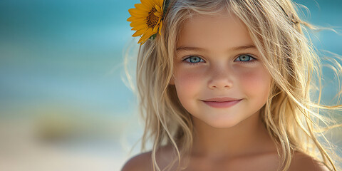 Fototapeta premium Portrait of a beautiful little girl looking at the camera