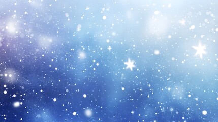 Fototapeta premium Delicate white snowflakes gently fall against a soft, blurred blue background, creating a serene winter scene. The snow-covered landscape adds a peaceful, seasonal ambiance.