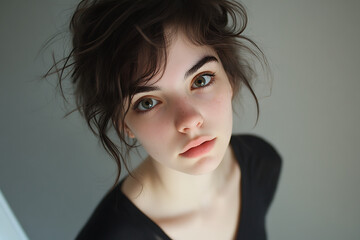 Unfiltered Selfie: An honest selfie with minimal makeup, messy hair, and natural lighting, highlighting the beauty of being authentic and "good enough."