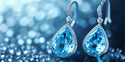 Sparkling blue gemstone earrings with silver settings.