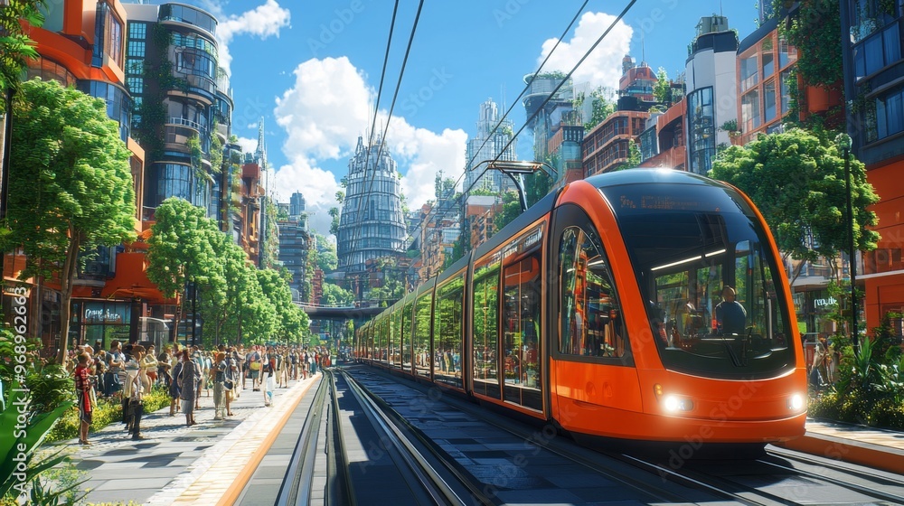 Canvas Prints futuristic city tram.