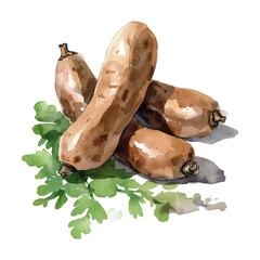 Fototapeta premium Watercolor tamarind on white background