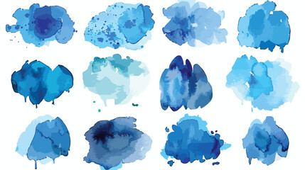 Blue Watercolor Stain Set Abstract Hand Painted Art