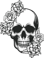 skull and Rose vector, silhouette graphics 