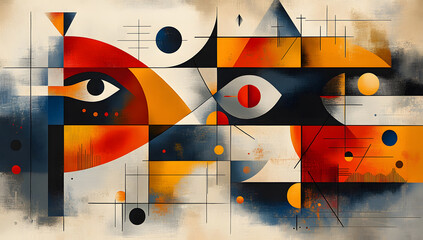 Minimal Vintage Illustration with Geometric Shapes and Large Color Blocks on Grain Texture Background