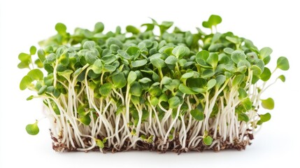 Obraz premium Detailed shot of green broccoli sprouts on a plain background, ideal for promoting fresh, healthy eating and vegetarian options.