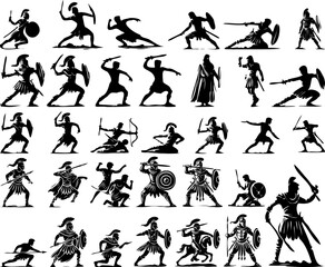 Fototapeta premium Medieval Warrior Silhouettes Illustration Set for Historical Design