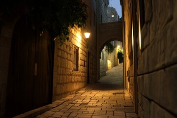 Obraz premium Nighttime in Jerusalem's old city. Stock image
