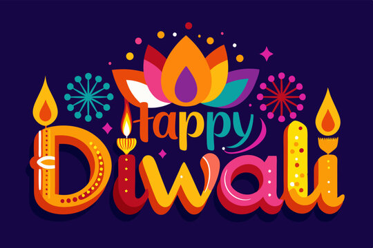 Colorful diwali celebration design with candles and fireworks for festival greetings