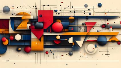 Minimal Vintage Illustration with Geometric Shapes and Large Color Blocks on Grain Texture Background