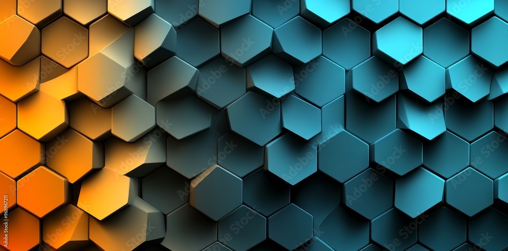 Poster an abstract hexagonal pattern with glowing lights - stock