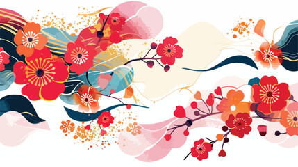 Abstract Decorative Flower Illustration for Japanese Design