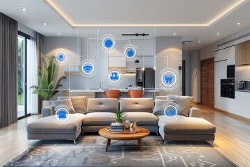 Modern Smart Home Living Room with Connected Devices and Integrated Technology