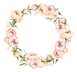 Corona floreale di fiori rosa acquerello © martina valsecchi