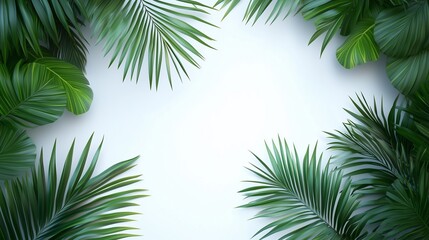 Shrub corner palm leaves green decoration with white background