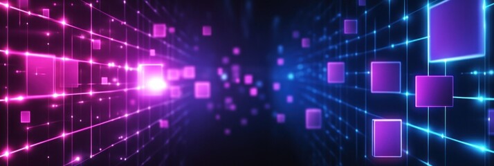 Obraz premium Abstract Neon Grid with Glowing Squares and Lines