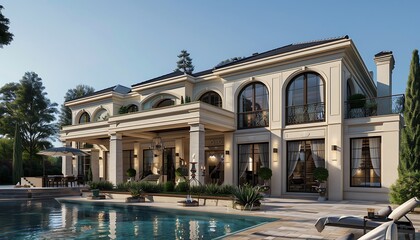 Naklejka premium A luxury villa with a pool and architecture