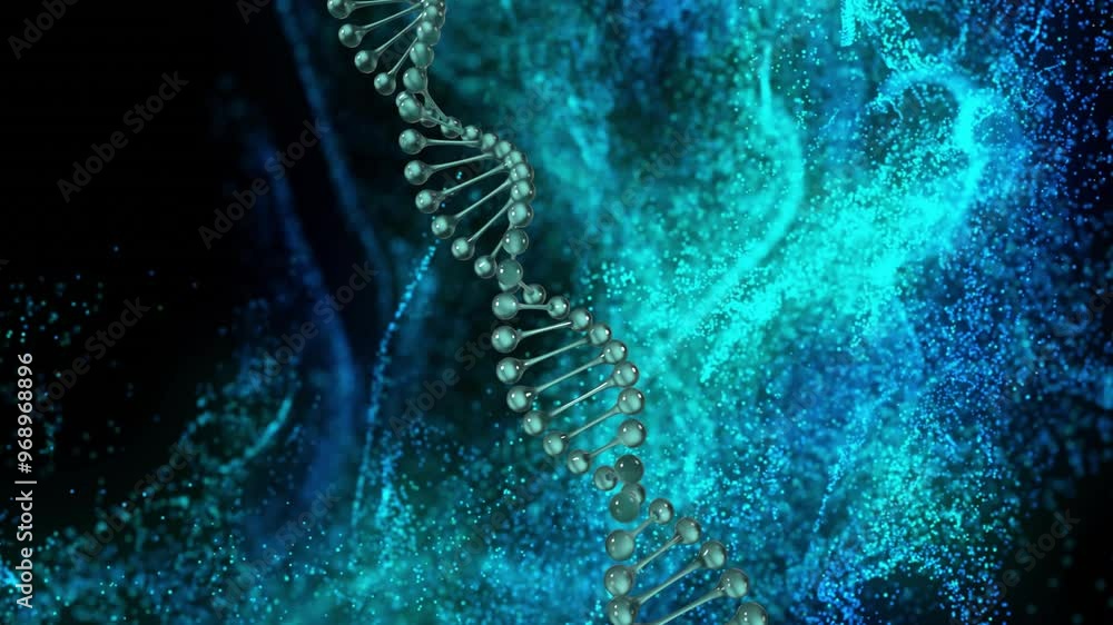 Poster animation of dna strand and glowing mesh with network of connections