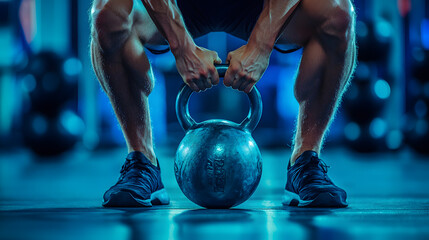 A fitness enthusiast performing a kettlebell swing demonstrating dynamic strength.