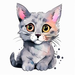Grey Cat in watercolor style isolated on white background