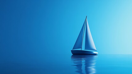 A white sailboat on a blue background.
