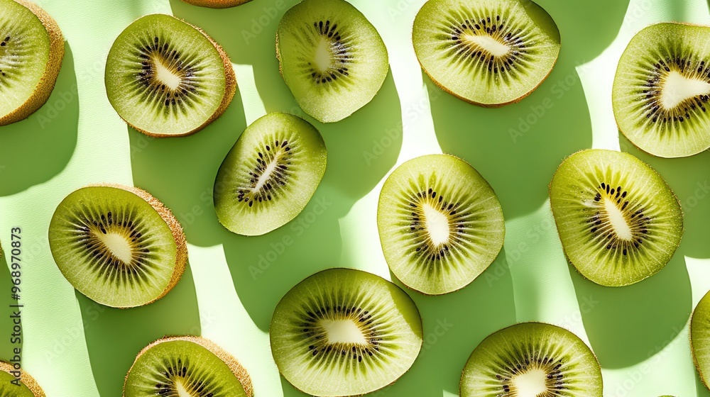 Sticker A pattern of kiwi slices on a green background.