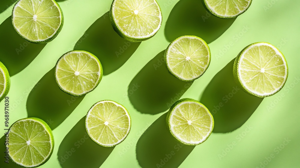 Poster lime slices arranged in a pattern on a light green background.