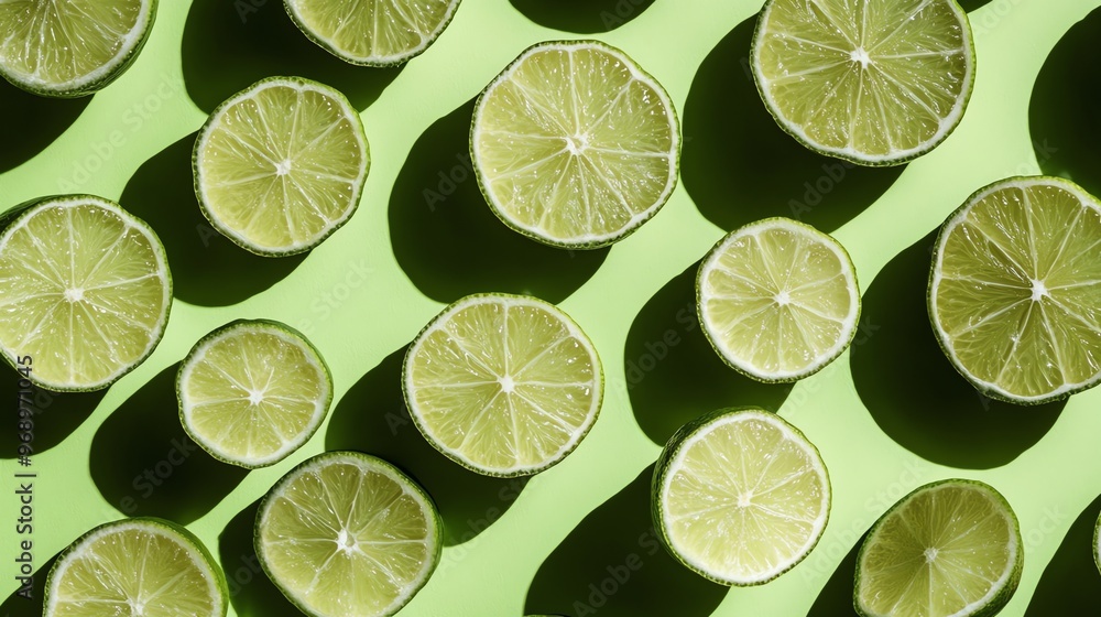 Poster lime slices arranged in a pattern on a light green background.