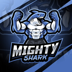 Mighty shark esport mascot logo design