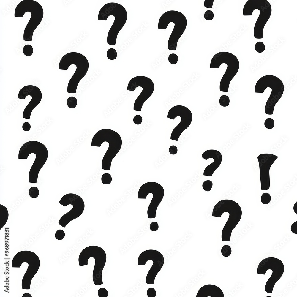 Aufkleber the mystery box pattern is made up of random black questions on a white background