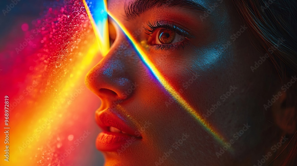 Canvas Prints semiabstract depiction of light refraction through a prism with neon light splitting into the full s