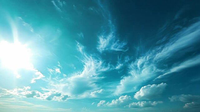 Timelapse of white clouds moving across a bright blue sky.