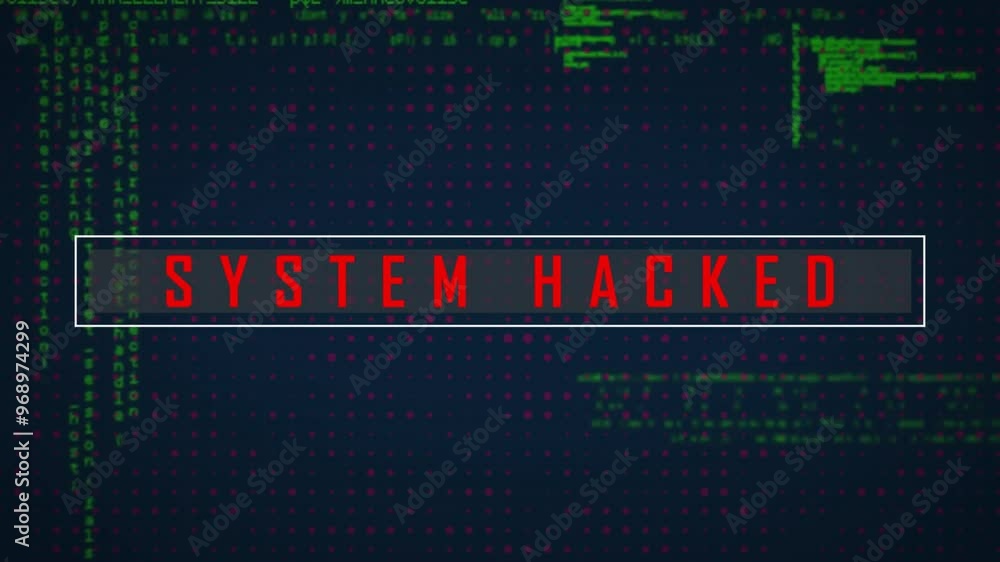 Poster animation of digital data processing over system hacked text