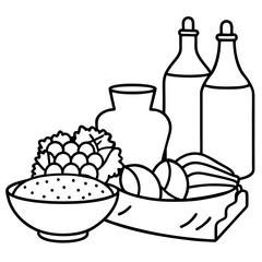 dinner items outline coloring book page line art drawing