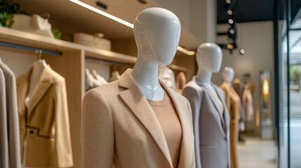Mannequin in a Beige Blazer in a Clothing Store.