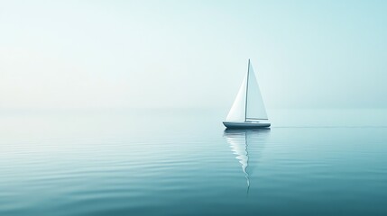 A sailboat with a white sail floats on the water.