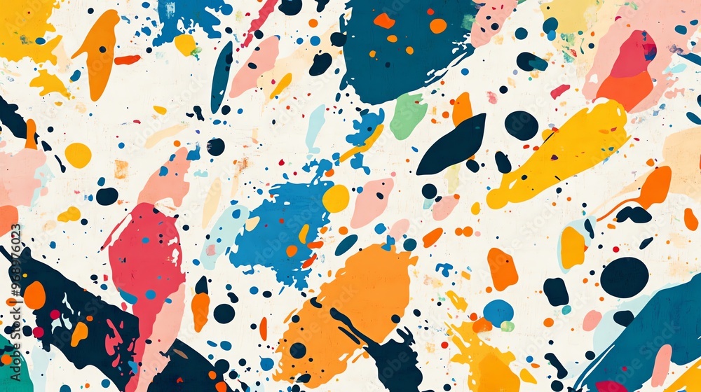 Aufkleber a colorful abstract background with splashes and blobs of paint on a white canvas.