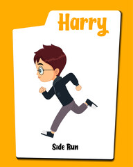 Little boy side running cartoon character. clipart, graphic, illustration.