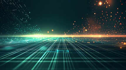 A captivating abstract digital landscape with glowing lines and particles, representing technology and futuristic themes.