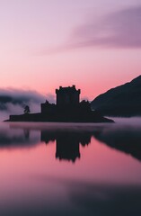 Misty sunrise over Vistula river at Tyniec Abbey, Krakow, Poland