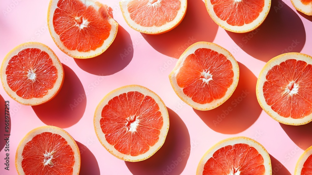 Poster a pattern of grapefruit slices on a pink background.