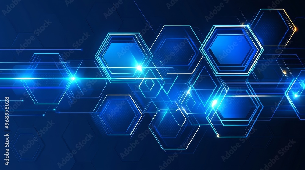 Wall mural background with an abstract blue hexagon. technology and science concept.
