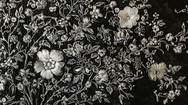 Intricate Elizabethan blackwork embroidery
