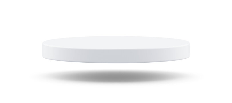 PNG White podium isolated on transparent background empty pedestal presentation stage scene platform blank stand display mockup 3D product. Luxury round minimal levitation template isolated backdrop.