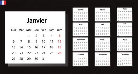 french calendar for 2025 vector, 2025 Calendar in French language