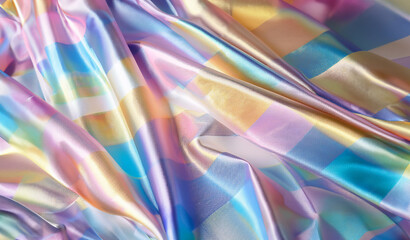 偏光色に輝くチェック柄の布